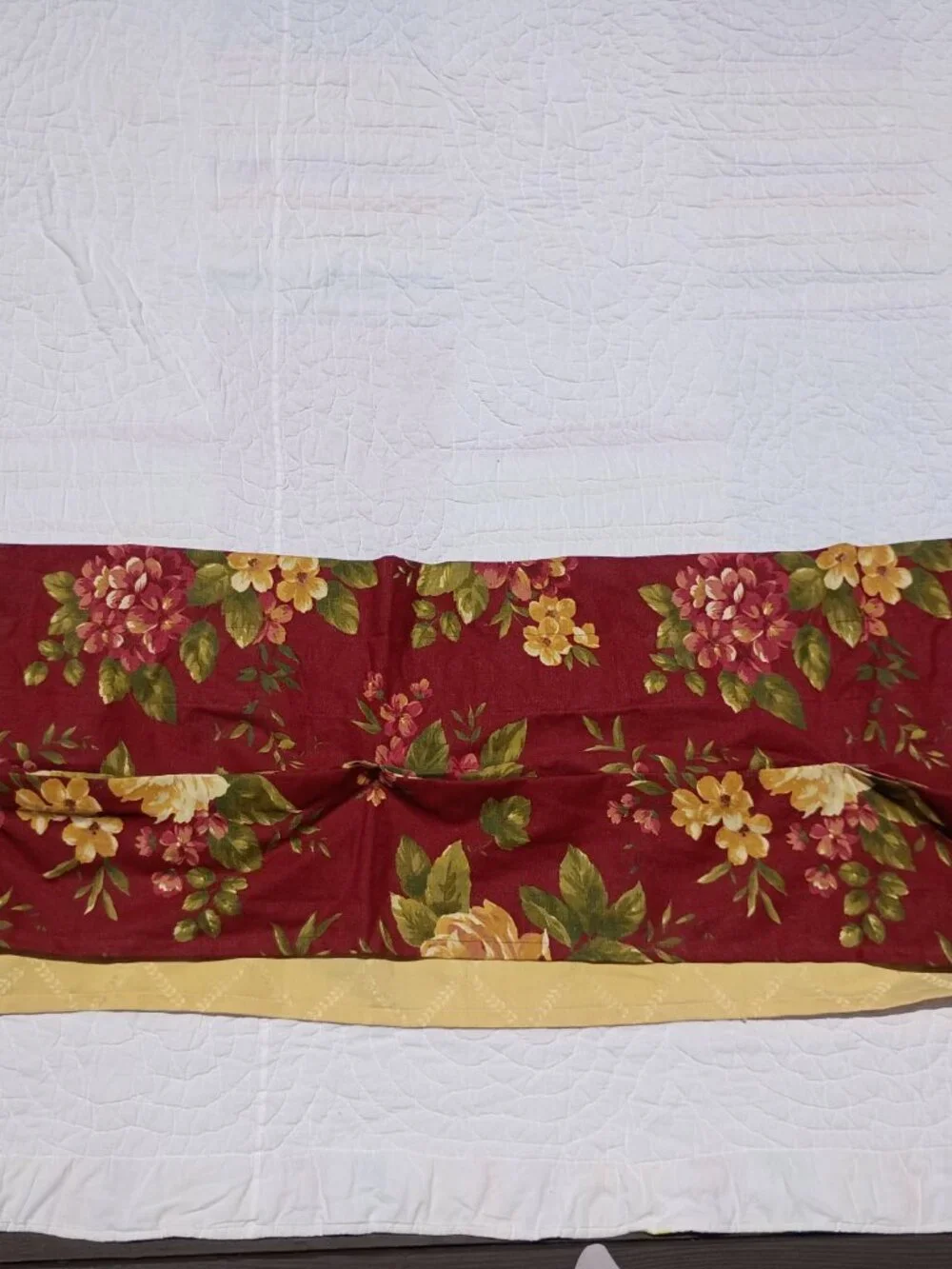 SET OF 3 Vintage Waverly Floral Manor Curtain Valances Dark Red Yellow Layered